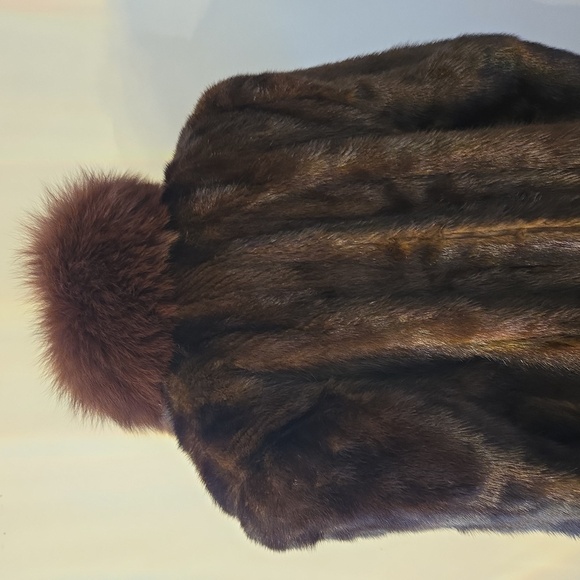 VTG Saga Tuxedo Mink Fur Full Length Coat With Fox Collar Trim Brown Medium - Picture 7 of 13